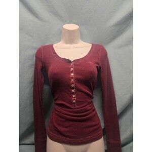 Vintage Ambercrombie & Fitch Red Long Sleeve Buttoned Shirt Velour Trim